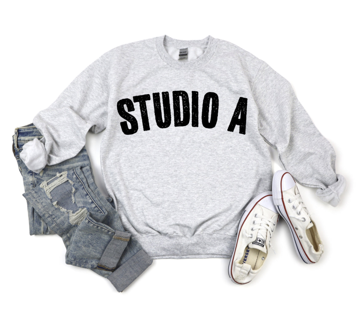 Studio A Black Distressed Grey Crew Sweatshirt