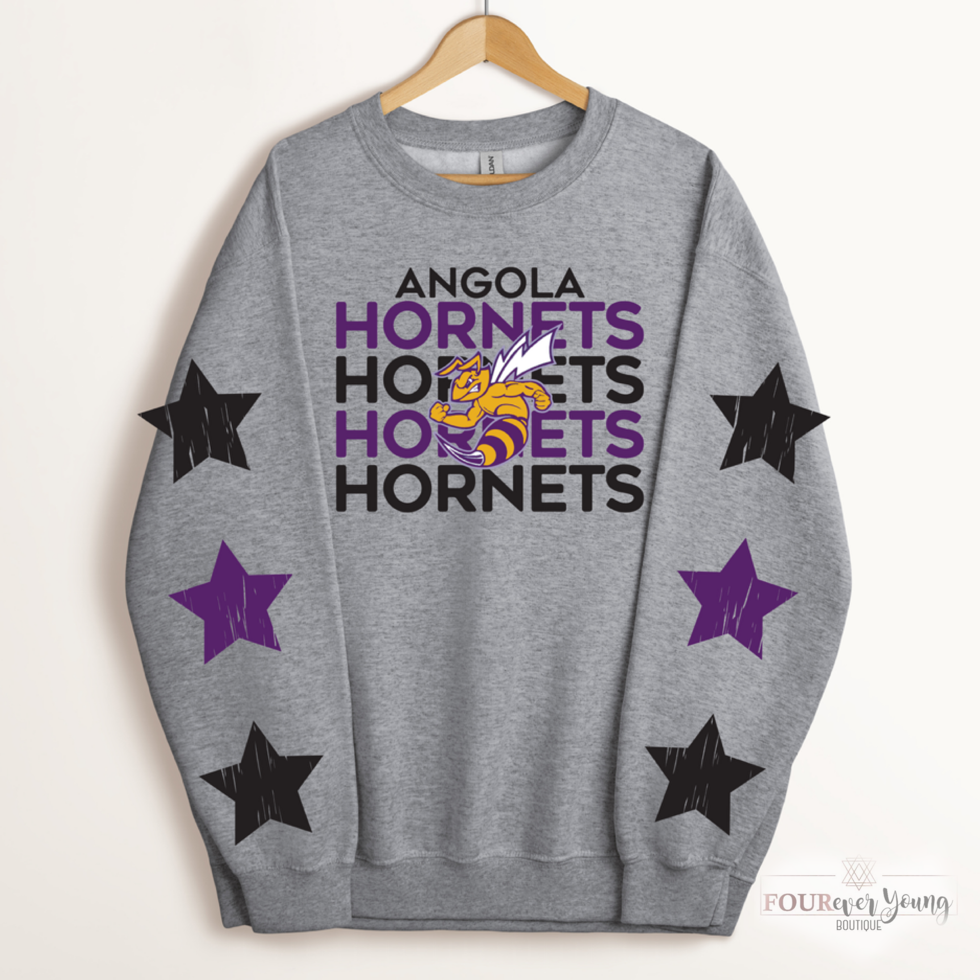 Hornets Stacked Mascot Star Sleeve Crew Sweatshirt