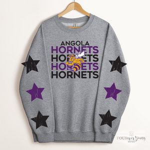 Hornets Stacked Mascot Star Sleeve Crew Sweatshirt
