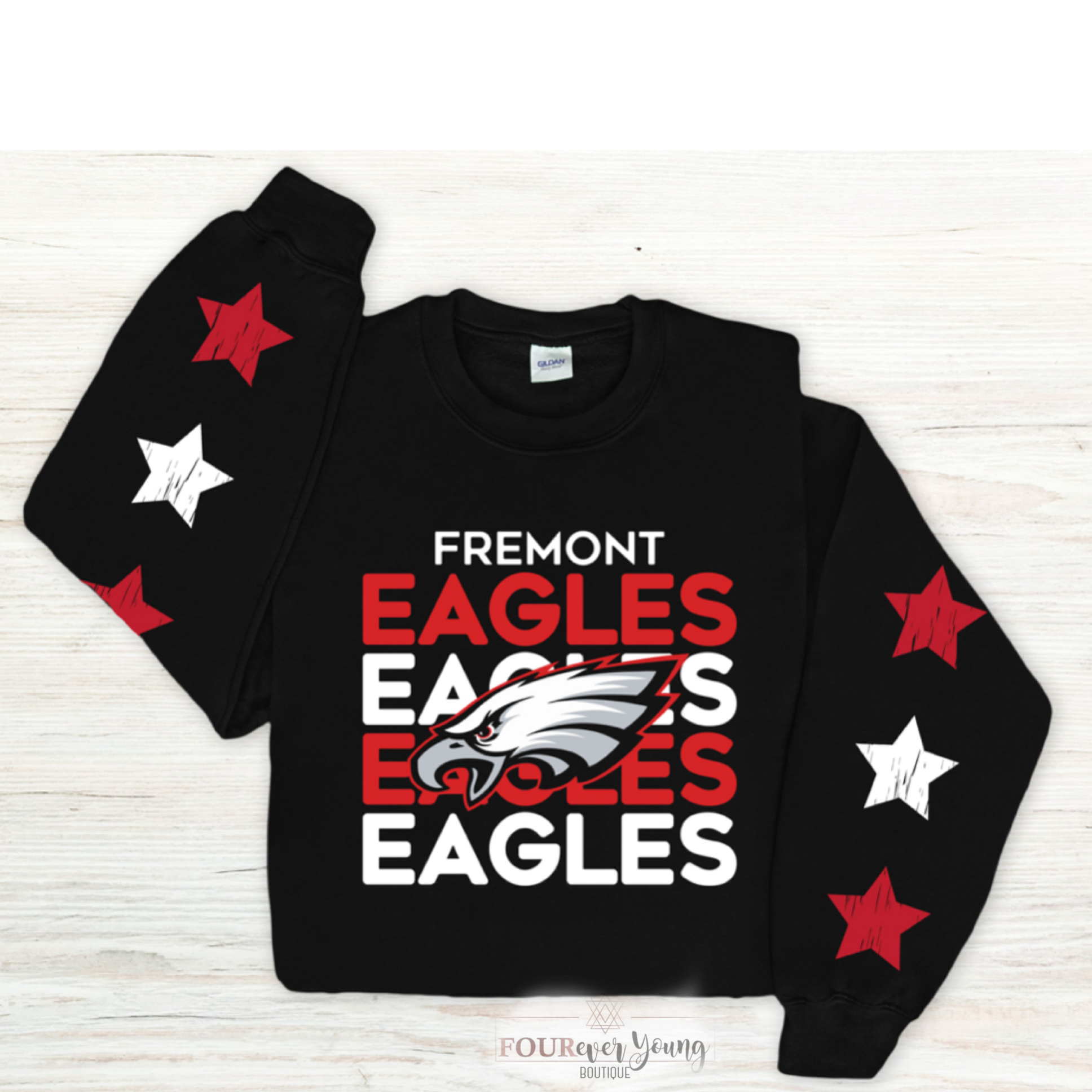 Eagles Stacked Mascot Star Sleeve Crew Sweatshirt