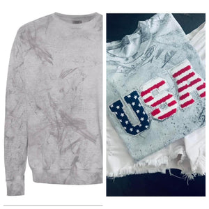 USA Chenille Patch Smoke Colorblast Crew Sweatshirt
