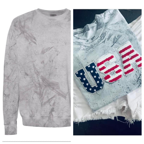 USA Chenille Patch Smoke Colorblast Crew Sweatshirt