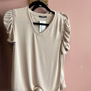 2377 Tan Ruffled Sleeved Top