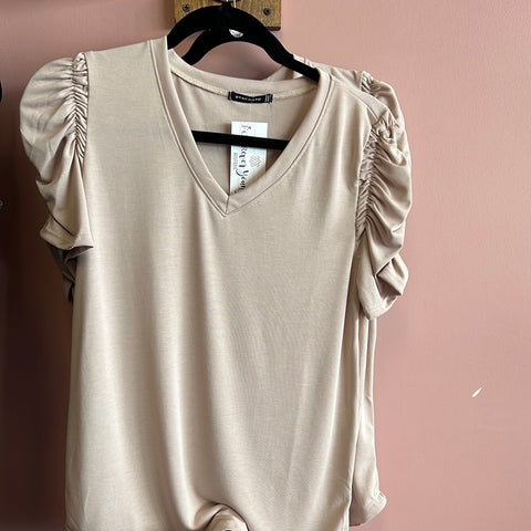 2377 Tan Ruffled Sleeved Top