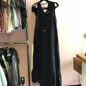 2384 Black V-Neck Tiered Maxi Dress