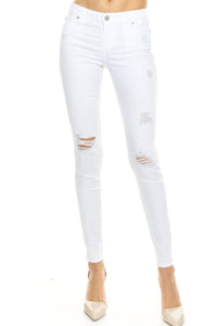 White Mid Rise Distressed Jeans