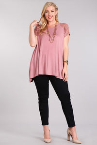 Mauve Lace Sleeve T-Shirt P