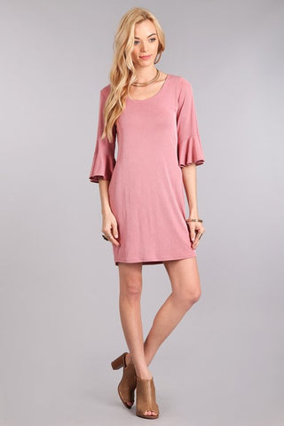 Pink Rib Ruffle Sleeve Dress