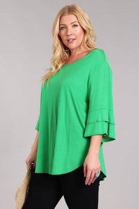 Kelly Green Ruffle Sleeve Shirt P