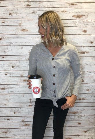 161 Ribbed Front V Neck Button Down