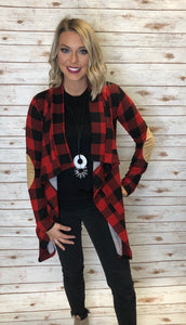 381 Red Plaid Cardigan Elbow Patch