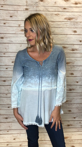 Blue Ombre Embroidered Top