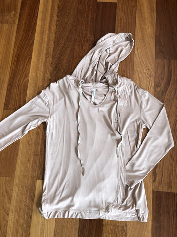 7 Beige Long Sleeve Hooded Top