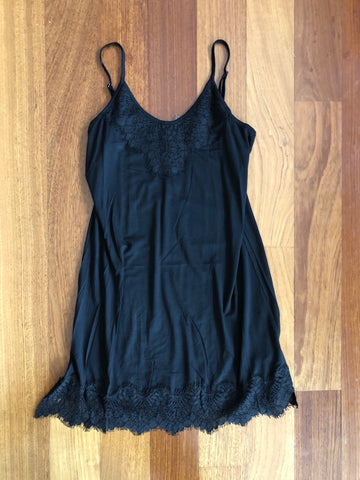 15 Black Basic Slip Dress W/ Lace Trim