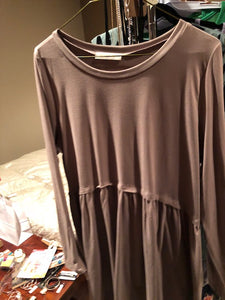 Tan Long Sleeve Bottom Gather Top