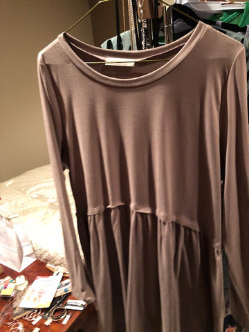 Tan Long Sleeve Bottom Gather Top