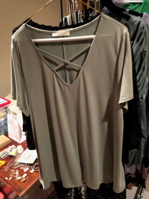 Olive Cross Front Short Sleeve Plus