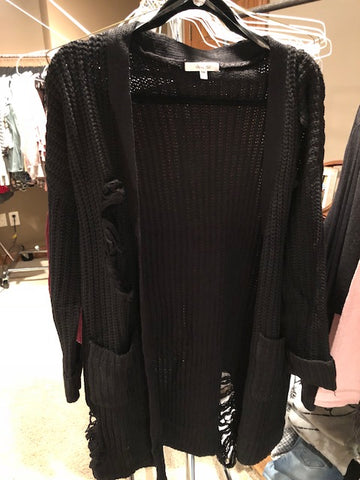 24 Black Distressed Cardigan