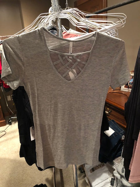 Grey Short Sleeve Cross Strap Top