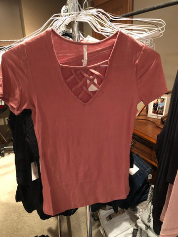 Pink Short Sleeve Cross Strap Top