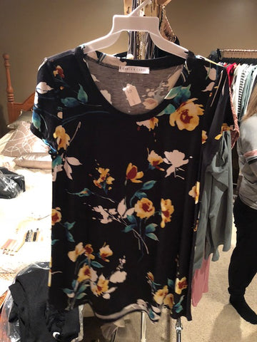 Black Floral Short Sleeve Top