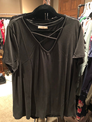 Black Front Cross Short Sleeve Top