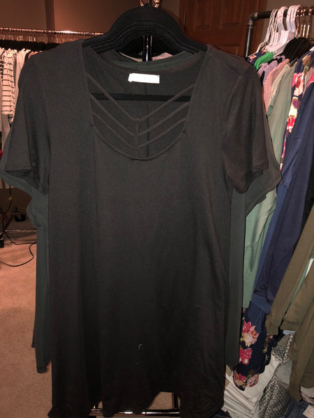 22 Black Cross Front Short Sleeve Dress