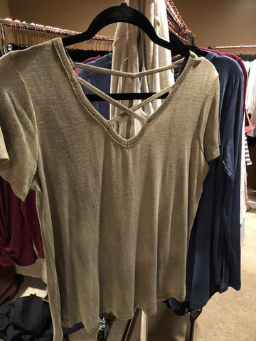 Olive Cross Front Short Sleeve