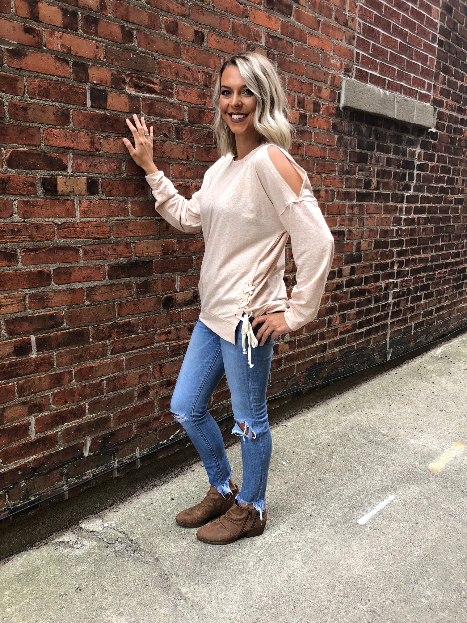 98 Tan Sweatshirt W/ Side Ties