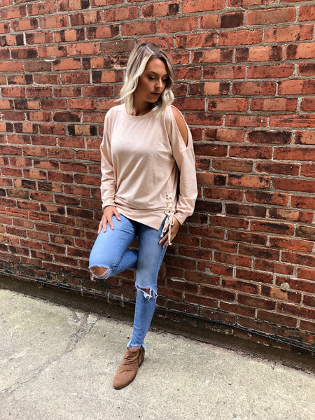 98 Tan Sweatshirt W/ Side Ties