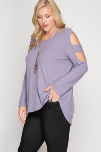 Misty Lilac Long Sleeve Neck & Sleeve Cut-Out Shirt P