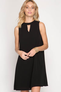 Black Sleeveless Dress W/ High Neck Keyhole