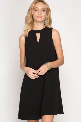 Black Sleeveless Dress W/ High Neck Keyhole
