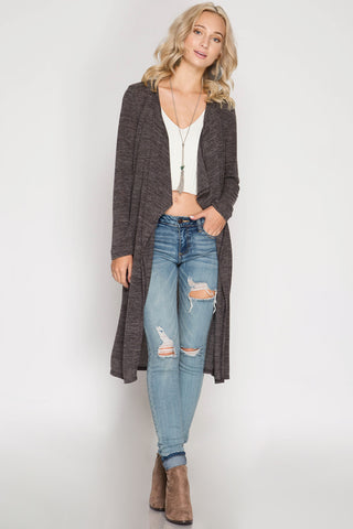 Black Long Sleeve Open Cardigan