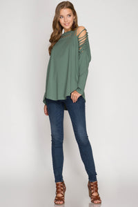 Cactus Green Long Sleeve Front Cut-Out Curvy