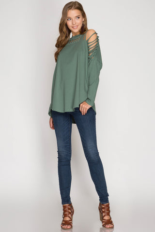 Cactus Green Long Sleeve Front Cut-Out Curvy