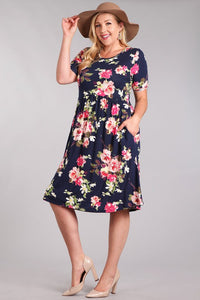Navy Floral Dress W/ Pocket P