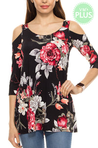 Black Floral Cold Shoulder Top