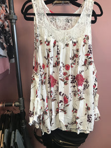 628 White Floral Cold Shoulder