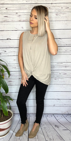 Taupe Sleeveless Front Twist Top