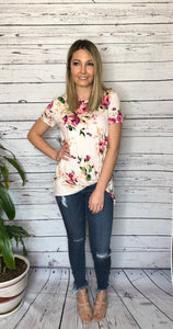 Blush Floral Short Sleeve W/ Front Knot