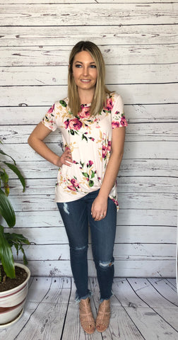 Blush Floral Short Sleeve W/ Front Knot