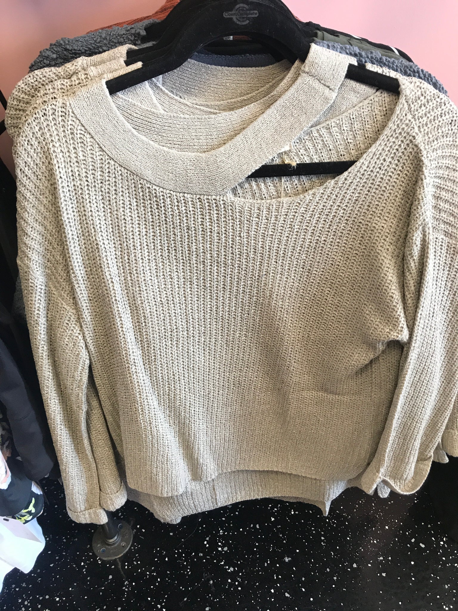 816 Taupe Off Shoulder Sweater
