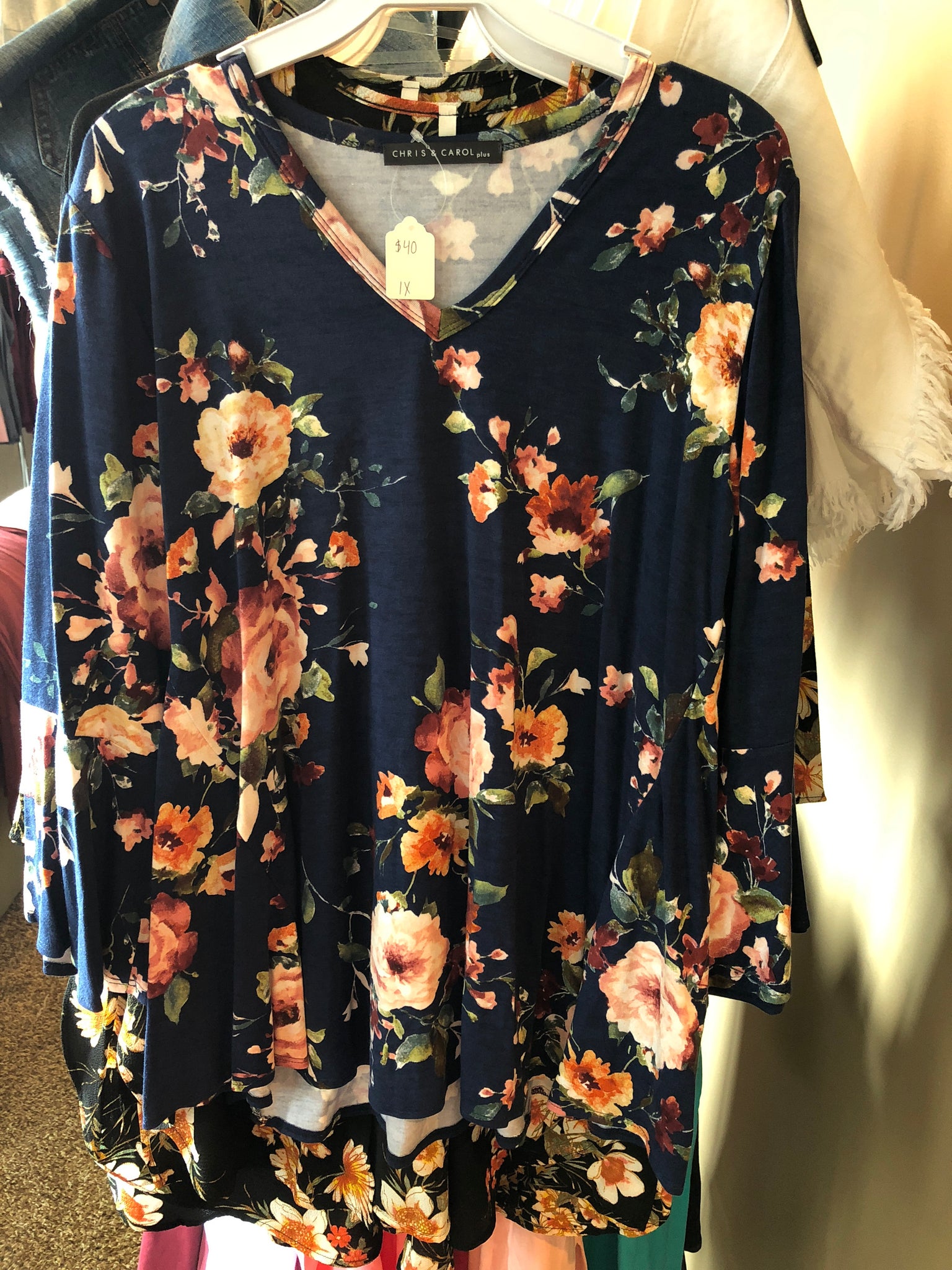 Navy Floral Bell Sleeve Curvy