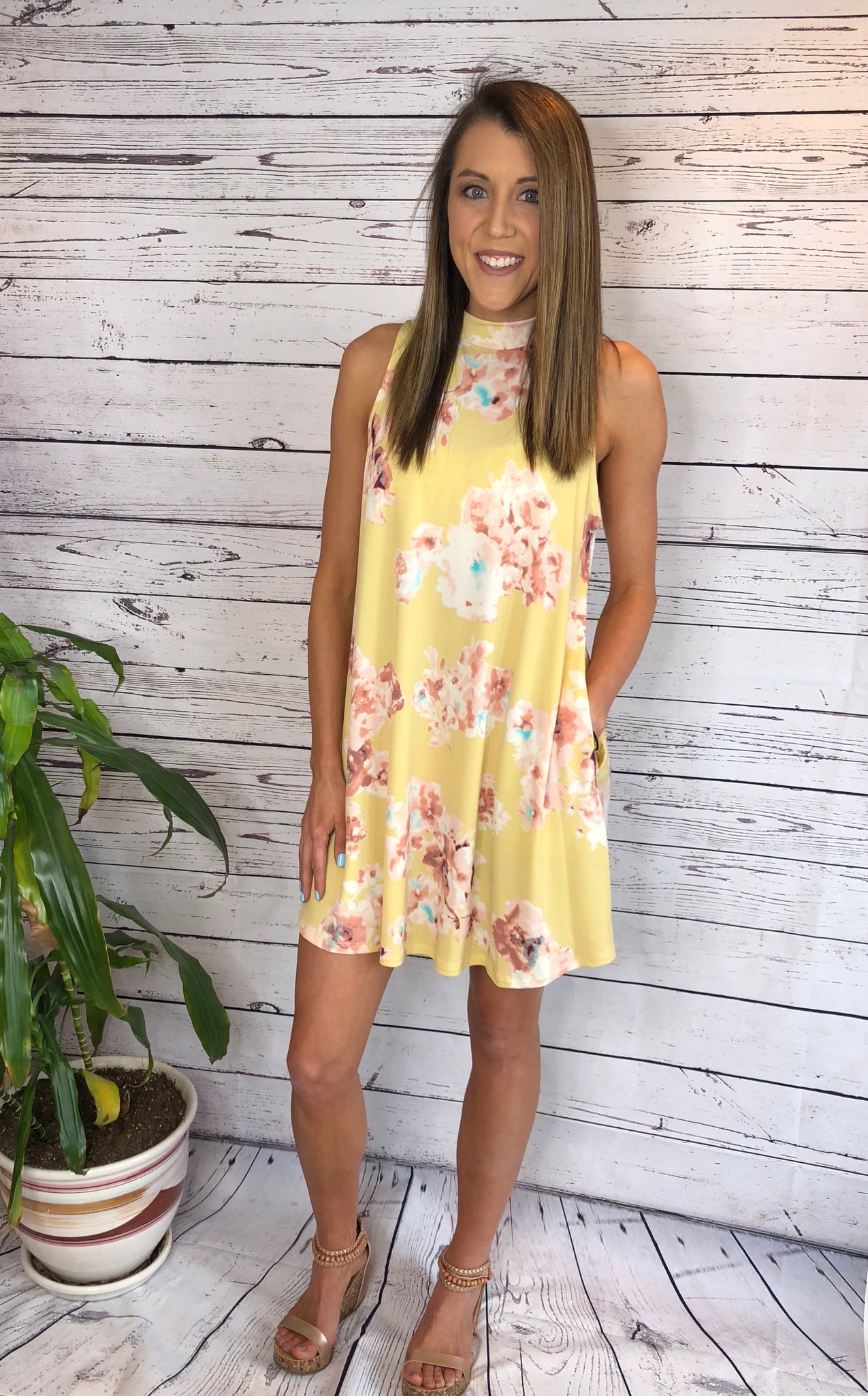 Mustard Floral Sleeveless Dress