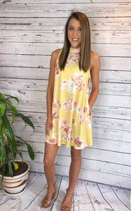 Mustard Floral Sleeveless Dress