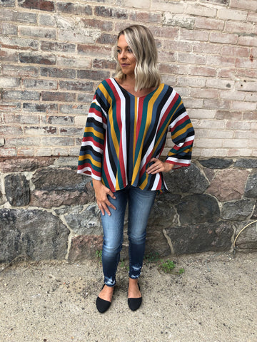 157 Multi Stripe V Neck Top