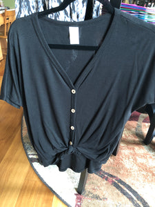 33 Black Waffle Button Down Tie Top