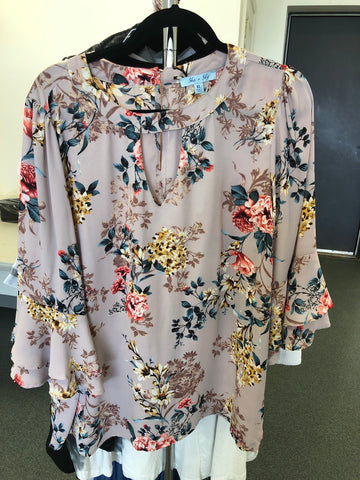 Floral Double Ruffle W/ Keyhole Top Curvy
