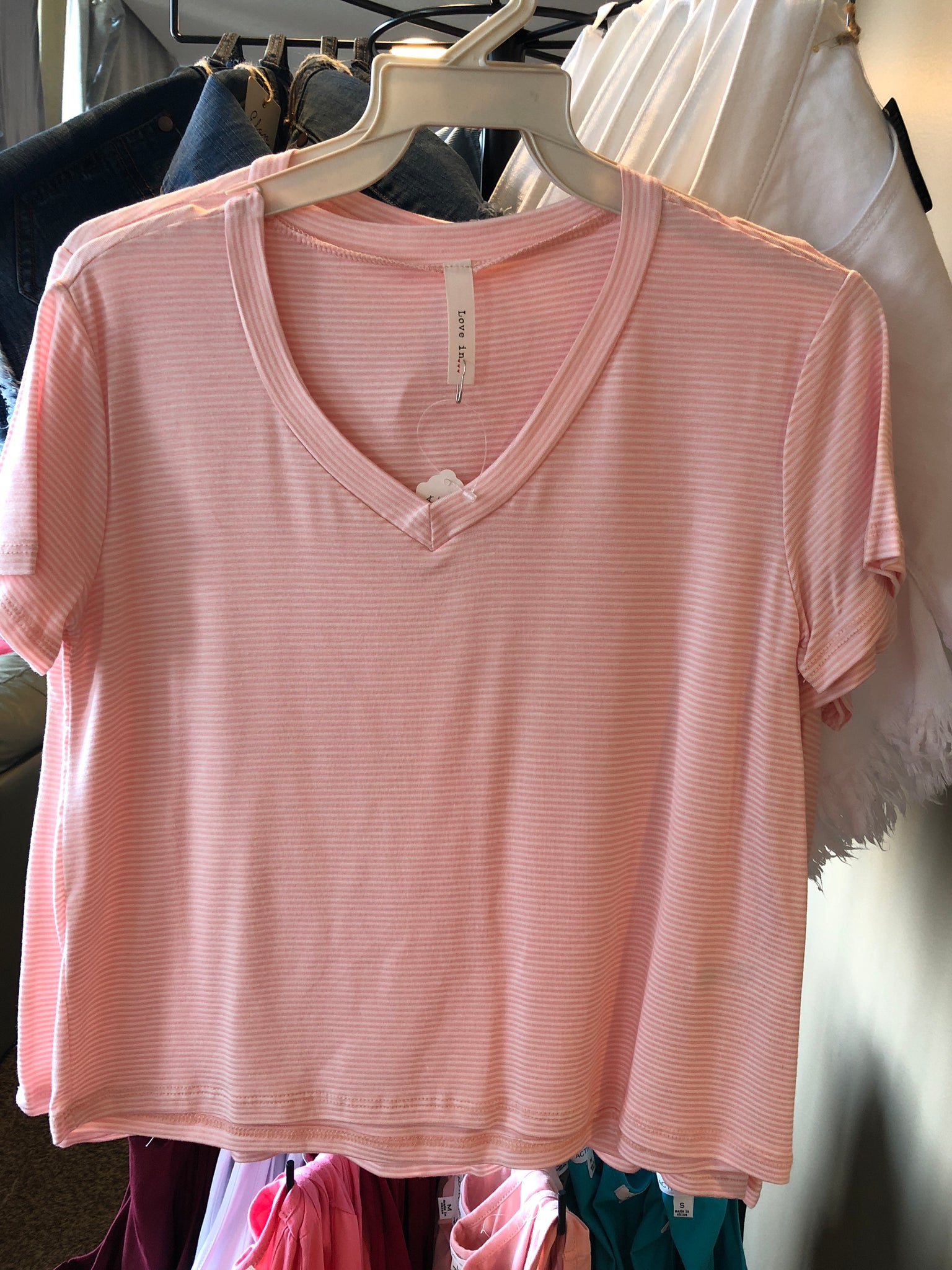 Pink Stripe V-Neck Short Sleeve Crop